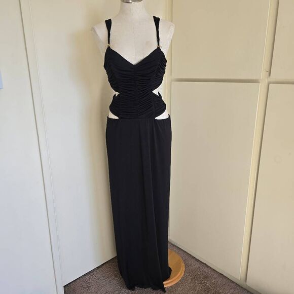 Baby Phat Vintage Blk Knit Cutout Gown with 1" Straps, V neck and back, NWOT, XL - Picture 1 of 11